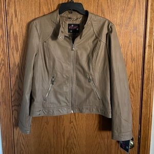 dELiA*s Taupe Faux Leather Jacket Motor Cycle Style Coat Women's Jr's Size XL